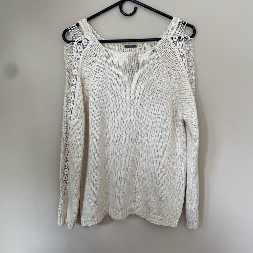 Cream Sweater with Open Sleeves
